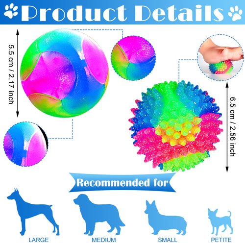 Skylety 2 Pieces Light up LED Dog Ball Elastic Flashing Ball Glowing Interactive Dog Toy Ball Flash LED Dog Ball Toy Pet Color Ball Bounce-Activated for Dogs and Puppies
