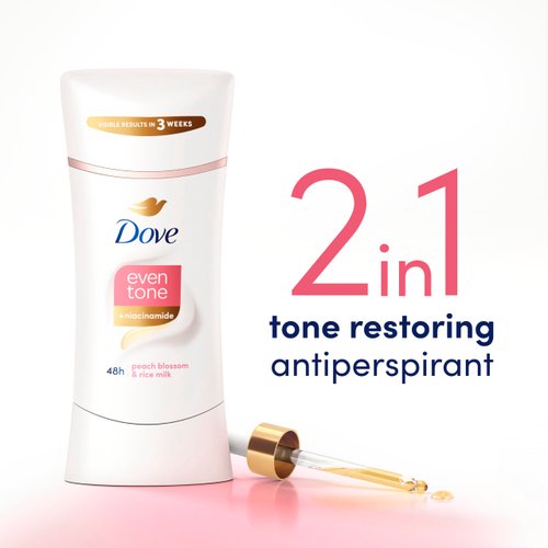 Dove Even Tone Antiperspirant Deodorant Stick Peach Blossom & Rice Milk 2.6 oz