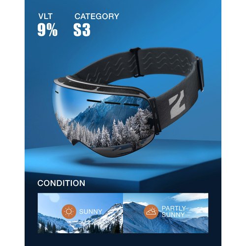 Zionor X Ski Snowboard Snow Goggles OTG Design for Men & Women with Spherical Detachable Lens UV Protection Anti-Fog