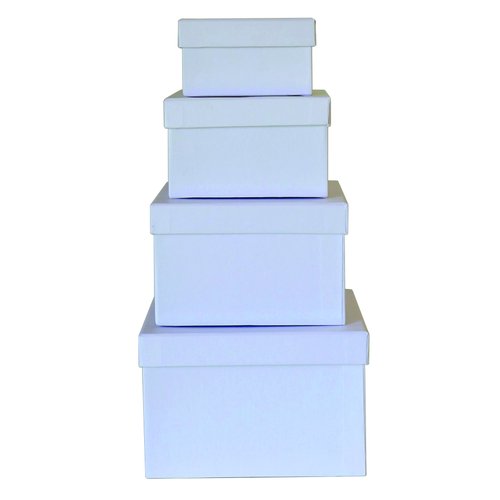 Cypress Lane Square Rigid Gift Boxes, a Nested Set of 4, 3.5x3.5x2 to 6x6x4 inches (White)