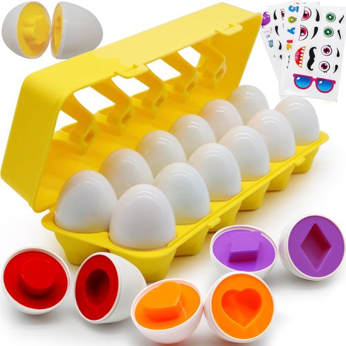 Wanonoo 12 Pcs Matching Egg Toys for Toddlers 1-3 0-2 Shape Sorter Color Sorting Game Baby Puzzles 12-18 Months Educational Learning Montessori Toys for 1 2 3 Year Old Christmas Stocking Stuffer Gifts