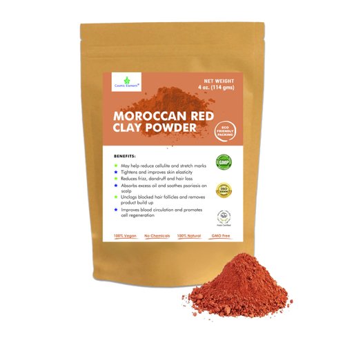 Cosmic Element Moroccan Red Clay Powder - Red Clay Powder for Skin | Suitable for Face, Body Wraps & Hair Care | Clay Mask for Face | Red Clay Masks, Wraps, Scrubs, Soaps, Bath Bombs & Detox – 4 oz