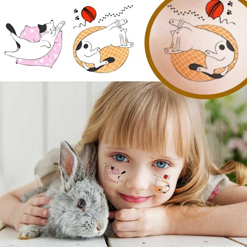 ANIUVOT 24 Sheets Cat Tattoos Temporary for Kids and Adults, Cute Cartoon Kitten Meow Body Stickers in Bulk, Farm Animal Birthday Party Favors for Children and Pet Lovers