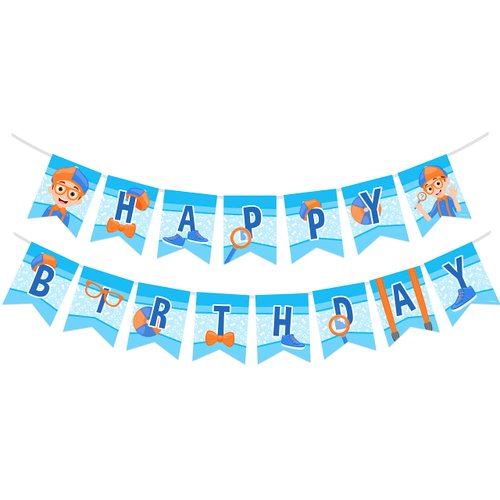 Treasures Gifted Officially Licensed Blippi Birthday Banner - Blippi Happy Birthday Banner - Blippi Birthday Party Supplies - Blippi Party Decorations - Blippi Banner - Blippi Party Supplies