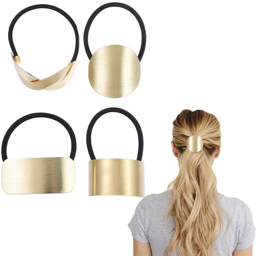 Beavorty 4pcs High Ponytail Hair Tie Zinc Alloy Ponytail Bands Punk Hair Rope Golden Ponytail Holder Decorative Ponytail Holder Rubber Hair Tie Elastic Cord Accessories Simple Girls