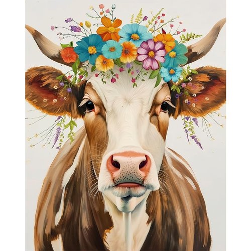 Natuyalo Paint by Numbers for Adults - DIY Adult Paint by Number Kits Painting on Canvas Cow and Flowers Painting by Numbers for Beginners, Animal Art Craft Kits for Adults (16x20 Inch)
