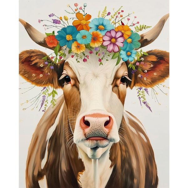Natuyalo Paint by Numbers for Adults - DIY Adult Paint by Number Kits Painting on Canvas Cow and Flowers Painting by Numbers for Beginners, Animal Art Craft Kits for Adults (16x20 Inch)