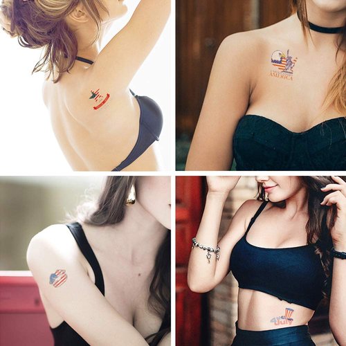 USA Flag Tattoos Patriotic Stickers Independence Day July 4th Party Decoration Body Art Fake Temporary Tattoos Decals for Women Men Girls Kids Face Arm Skin Decor Supplies 31 Patterns