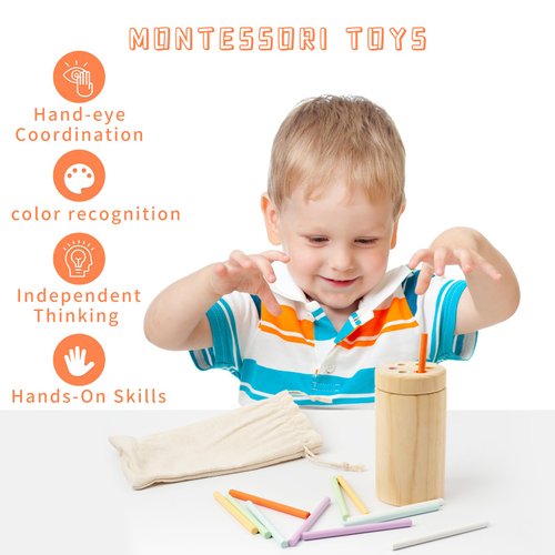 Montessori Toys for 1-3 Year Old, Wooden Learning Color Sorting Toys for Toddlers Age 1 2 3, Educational Fine Motor Developmental Infants Sensory Matching Games, 18 Month Old Toys for Girls Boys