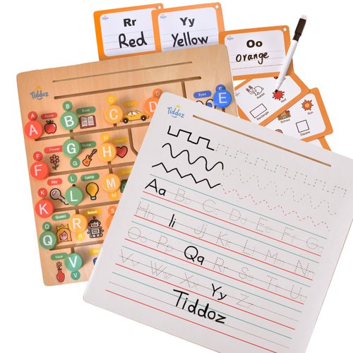 Tiddoz Maze & Trace Alphabet Double-Sided 8in1 Modes! Montessori Toy for Toddlers 3-6 Years. Wooden Puzzle, Flashcards, Tracing & 100+ Sight Words. Encourages Early Literacy & Motor Skills!