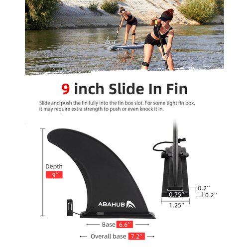 Abahub 9'' SUP Fin Inflatable Paddle Board Replacement Fins, Quick Release Slide in Detachable Center Fin for iSUP Stand UP Paddleboard Inflatable Boards 9 Inch Black