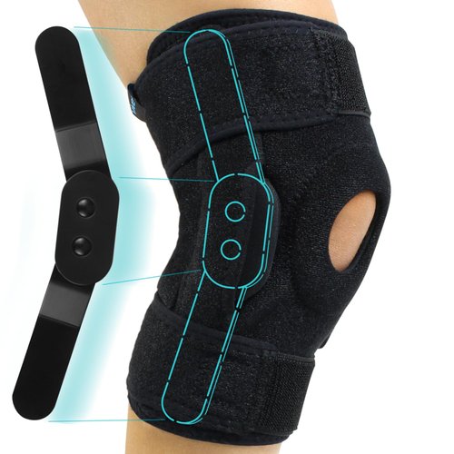 Vive Hinged Knee Brace - Relieves ACL, MCL, Meniscus Tear - Lightweight, Comfortable, Breathable Open Patella Wrap with Side Stabilizers - for Women & Men - Adjustable Strap for Tendonitis (Black)