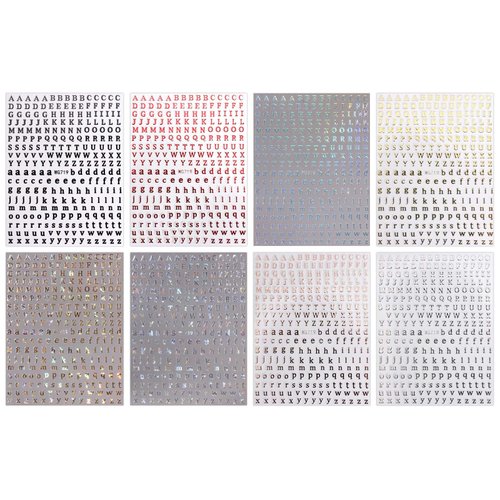 JMEOWIO 8 Sheets Glitter Letter Nail Art Stickers Decals Self-Adhesive Pegatinas Uñas English Alphabet Nail Supplies Nail Art Design Decoration Accessories