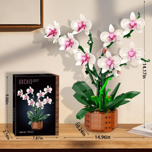 Joniuuca Orchid Building Blocks Set with LED Light – DIY Artificial Flower Kit for Home Decoration, for Adults and Kids 6-14,Ideal for Christmas,Birthdays,and Special Occasions,729-Piece