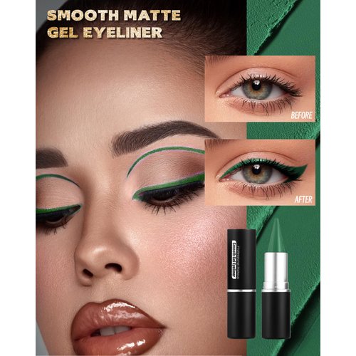 Green Gel Eyeliner, Cream Eyeliner Gel Pencil Waterproof Smudge Proof, Smooth Matte Eye Liner Pen Long Wear, Intense Color Eyeliner Eyeshadow Face Paint Stick Makeup for Women, Delineador De Ojos-03