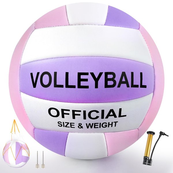 Pink and Purple Volleyball Size 5, Official Size Volley Ball with Pump for Womens, Girls, Mens, Youth, Teen and Adult, Soft Volleyball Ball for Outdoor Indoor, Beach, Pool, Water and Sand