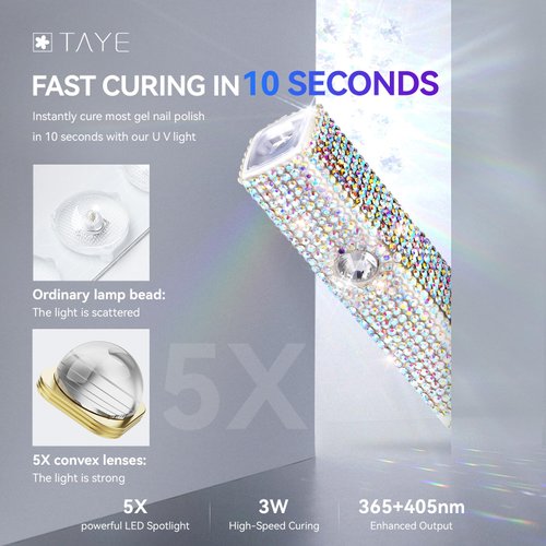 TAYE Handheld UV Nail Lamp, UV Light for Gel Nails, Portable Mini Nail Light, Gel Nail Stickers for Fast Curing, Gel Nail Polish USB Nail Dryer for Home DIY Manicure Nail Art, AB Diamond
