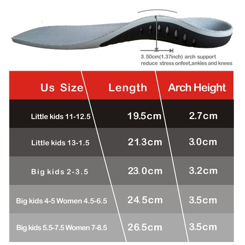 Orthotic Insoles for Kids - Arch Support Inserts and Childrens Flat Feet (Big Kids 2-3.5)