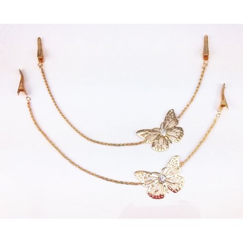 yueton 2pcs Fashion Ladies Rhinestone Gold Butterfly Chain Alligator Clips Barrettes Bobby Pin Hair Clips Bride Headwear Edge Clip Clamps Headbands