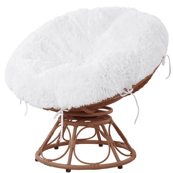 ROYALAY Faux Fur Cover for Papasan Cushion with Fluffy Plush, Faux Fur Shaggy Slipcover, Removable Chair Cushion Cover with 8 Ties-Cover Only-Fit 44-48 in (50 in, White)