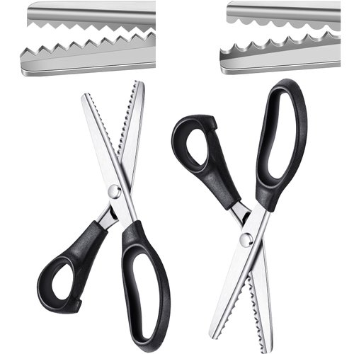 2 Pcs Pinking Shears 7 mm Scalloped Scissors 5 mm Zig Zag Scissors 9.2" Professional Handheld Serrated Crimping Dressmaking Sewing Supplies Jagged Edge Cut Scissors for Fabric, Leather, Paper