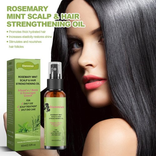Glammius Rosemary Hair Oil with Biotin for Hair Growth 2.02 fl oz (60ml), Pure and Natural for both Men and Women