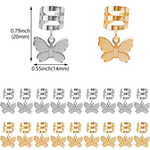 Aswewamt 40 Pcs Hair Clips, Butterfly Braid Hair Clips Jewelry Cuffs, Adjustable Metal Butterflies Decoration Rings Clips, Braid Hair Charms Styling Tools Accessories for Women, Gold+Silver
