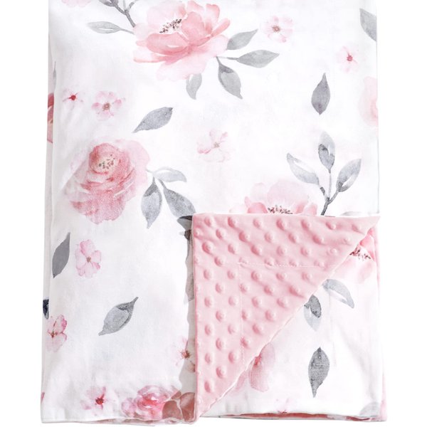 PHF Minky Baby Blanket for Girls, 30x40 Inches Soft Double Layer Baby Blankets with Dotted Backing, Receiving Blanket Bed Throws for Newborn, Infant, Babies, Floral