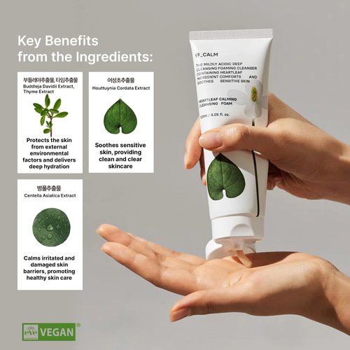 Heartleaf Calming Cleansing Foam - Korean Skincare Face Wash for Sensitive Skin, Makeup Remover & Hydrating Cleanser with Centella & Bamboo Extracts - Hypoallergenic & EWG Green Ingredients, 120ml