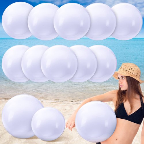 Sinmoe 12 Pieces Halloween Inflatable Decorations Solid Beach Ball Inflatable Beach Ball Swimming Pool Party Ball for Summer Beach, Pool and Halloween Party Favor, Beach Suppy(16 Inch, 24 Inch,White)