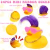 Guiqulai 24 Set Mini Rubber Ducks with Wig Necklace and Sunglasses, Rubber Squeaky Ducks Bath Toys Small Rubber Duckies Bulk Cute and Funny Bathtub Toys for Birthday Shower Party Favor
