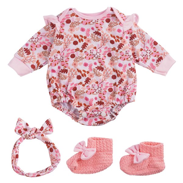 BABESIDE 3Pcs Reborn Baby Doll Clothes for 17-22 Inch Dolls, Baby Doll Outfit Accessories with Floral Pattern fit Newborn Baby Dolls Girl, Pink
