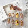 24 Pcs Flower Press on Nails Short, Almond French Tips Fake Nails Short Glue on Nails, Sun Flower False Nails with Glue Stickers, Cute Acrylic Nails Short for Women and Girls