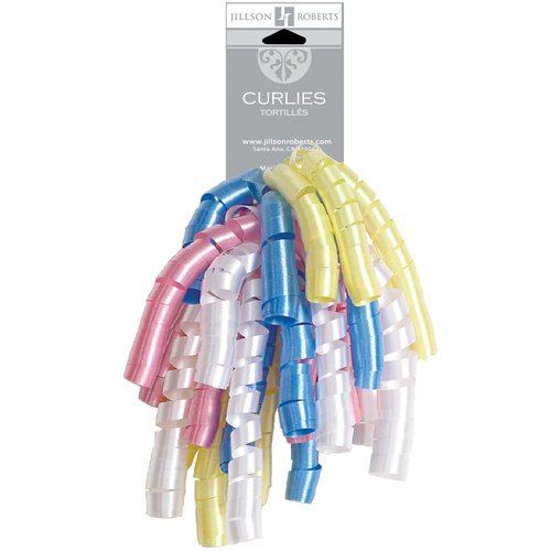 Jillson Roberts 6-Count Self-Adhesive Curly Bows Gift Wrap Accessory Available in 10 Color Combinations, Blue/Pink/Yellow/Pearl Pastel Mix