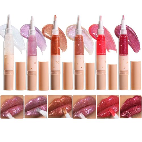 HUDABABY Shiny And Glossy Lip Gloss Rotary Pen, Sparkling And Long-Lasting Lip Gloss, Moisturizing And Bright Lip Makeup, Three-Dimensional Plump Lip Gloss (01# MOONQUAKE)