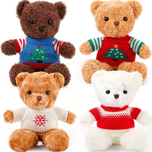 Glimin 4 Pcs Christmas Bear Stuffed Animals with Doll Clothes 12 Inch Cute Plush Bear with Removable Sweater Hoodie Xmas Doll Accessories for Plush Bear Dolls DIY Change Clothes(Fashion Style)