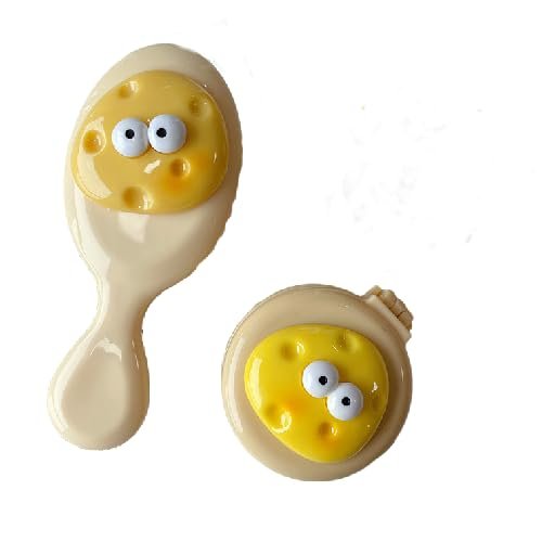Hofar 2PC Mini Cheese Hair Brush for Purse, Small Portable Pocket Hair Brush with Mirror for Girls, Travel Size, Yellow