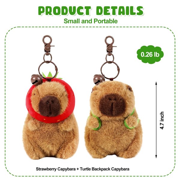 Ditucu 2 Pcs Capybara Plush Keychain Toys Kawaii Strawberry Turtle Capibara Stuffed Animals Dolls Pendant for Backpack Decoration Gift for Kids