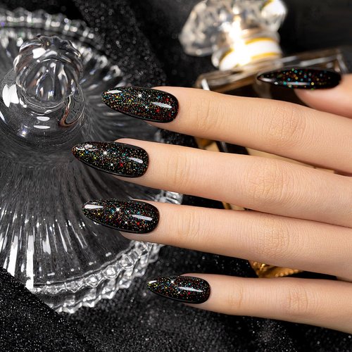 RARJSM Gel Nail Polish Black Glitter Sparkly Chunky Iridescent Rainbow Shimmer Pigments Nail Gel Polish Soak off Led UV Curing Required for Nail Art Salon Manicure 15ml Fall Winter Christmas