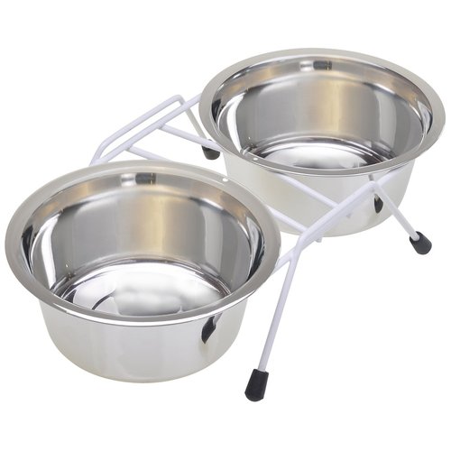 Van Ness Pets Raised Double Dish Dog Feeder with Wire Rack And (2) 16 OZ Food And Water Bowls