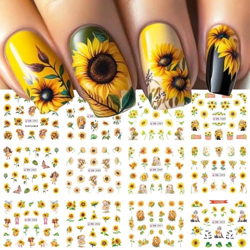 Sunflower Nail Stickers Floral Flower Nail Art Water Decals Transfer Foils for Nails Supply Water...