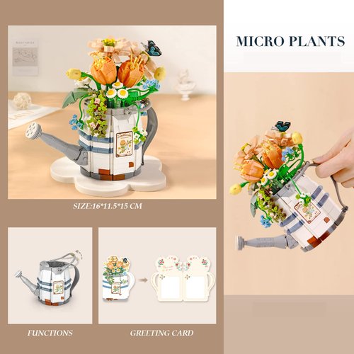 MEIEST Mini Building Blocks Watering Pot Bonsai Plant Model Set,Creative DIY Simulation Particle Flower Succulent Botanical Collection Construction Building Bricks Toy,Home Decor