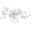 SAMKY Handmade Faux Pearl Crystal Bead Flower Leaf Bridal Wedding Tiara Comb - Silver Plated FC019