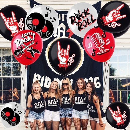 Rock and Roll Party Decoration Balloons 12'' Latex Balloons for Music Theme Party Decorations 1950's Birthday Party Supplies 50s 60s Rock Party Favors