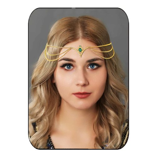 Aukmla Boho Head Chain Jewelry Gold Layered Headpiece Hair Chains Festival Halloween Prom Costume Headband Hair Accessories for Women