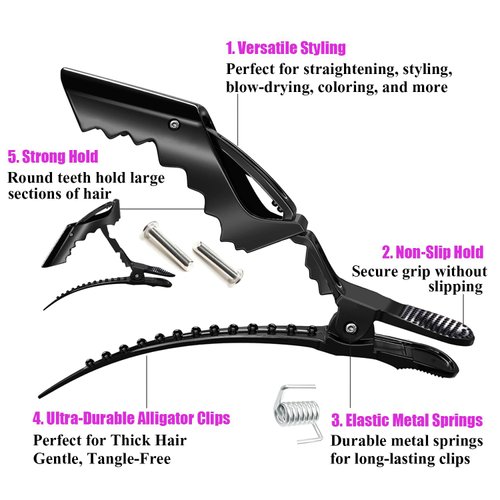 10 Pcs Alligator Hair Clip for Styling Sectioning - Salon Hair Clip for Thick Hair, Plastic Hair Styling Clip with Wide Teeth & Double-Hinged Design (Black)