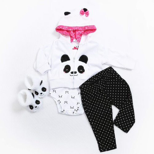 Reborn Baby Doll Clothes Panda Outfit Set for 17- 18 inch Reborn Doll Girl Matching Clothes Accessories 4pcs