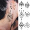 EGMBGM 15 Sheets Sexy Black Lotus Temporary Tattoos For Women Wedding Brides, Tribal Fake Jewelry Pendant Lace Moon Moth Flowers Temp Tattoos Temporary Sticker For Girls Arm Neck Hands Tatoos Jewels