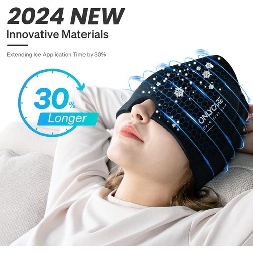 ONLYCARE Migraine Relief Cap, Soothing Headache Hat, Upgraded Odorless Gel Ice Head Wrap, Hot and Cold Therapy, FSA or HSA Eligible Headache Ice Pack for Tension and Stress(Black)