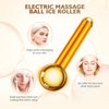 Amirce Gua Sha and Ice Roller Facial Tools, Electric Face Massager Device for Skin Care, Facial Device for Eye, Jaw, Scalp, Face and Neck, 2-in-1 Gua Sha and Ice Roller for Face Set(Gold)